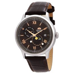 Orient Bambino Automatic Mens Watch RA-AK0804Y - Brown Dial with Day/Night Indicator, Stainless Steel and Leather Strap