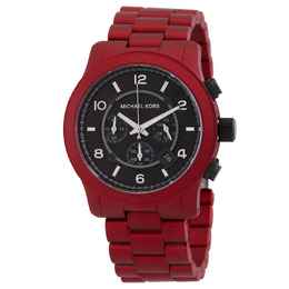 Michael Kors Runway Chronograph Mens Watch - Red Stainless Steel Case with Black Dial