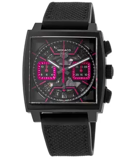 Tag Heuer Monaco Chronograph Automatic Black Dial Titanium Rubber Strap Men's Watch cbl218b.ft6236