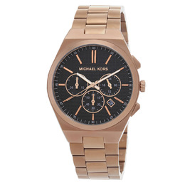 Michael Kors Mens Chronograph Quartz Watch - Black Dial Rose Gold Stainless Steel mk9119