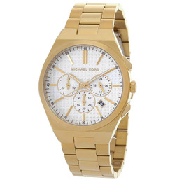 Michael Kors Men's Lennox Chronograph Watch, White Dial, Gold-tone Stainless Steel Case and Bracelet, MK9120