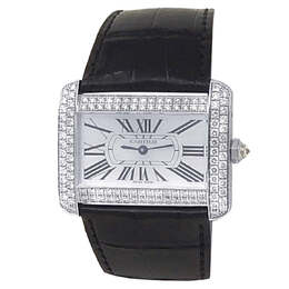 Pre-owned Cartier Tank Divan Mens Watch WA301356 - 18kt White Gold Case with Diamond Bezel