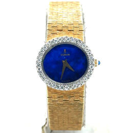 Pre-owned Corum Vintage Hand Wind Diamond Blue Dial Ladies Watch 15677A80
