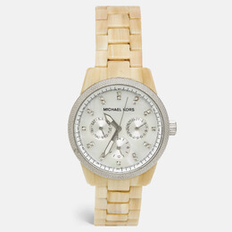 Michael Kors Mother Of Pearl Acetate Stainless Steel Ritz Watch for Women, Model MK5625 37mm