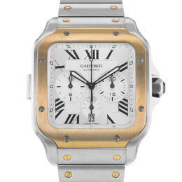 Pre-Owned Cartier Santos Chronograph Automatic Mens Watch W2SA0008 Silver Dial