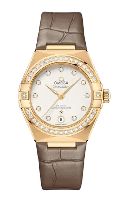 Часы Omega Constellation co‑axial master chronometer с желтым золотом и бриллиантами 29 мм 131.58.29.20.52.001