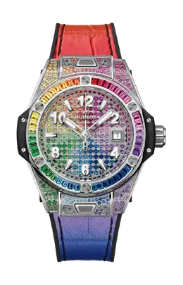 Часы Hublot Big bang one click steel rainbow с драгоценными камнями 485.sx.9900.lr.0999