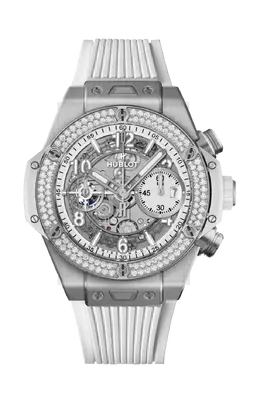 Часы Hublot Big bang univo из белого титана с бриллиантами 42 мм 441.ne.2011.rw.1104