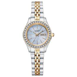 Женские двухцветные часы Citizen из нержавеющей стали с кристаллами - EQ0539-56Y, цвет Gold Silver 74933090 | gold silver