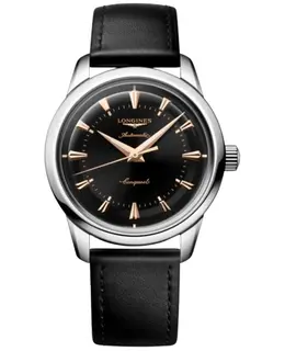 Longines Conquest Heritage Automatic Black Dial Leather Strap Unisex Watch l1.649.4.52.2