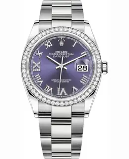 Rolex Datejust 36 m126284rbr-0014 Women's Watch Purple Dial White Gold Diamond Pave Roman Numeral