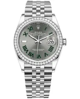 Rolex Datejust Model M126284RBR-0037: 36mm White Gold with Diamond Bezel, Slate Dial Women's Watch