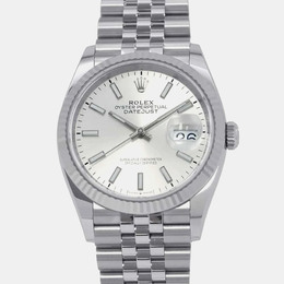 Rolex Silver 18k White Gold Stainless Steel Datejust Automatic Men's Wristwatch Ref: 1111105