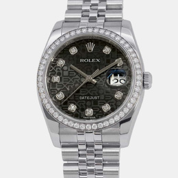 Rolex Black Diamond 18k White Gold Stainless Steel Datejust Automatic Men's Wristwatch