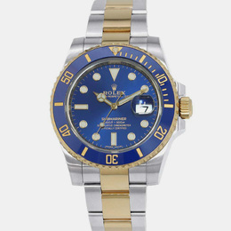Rolex Blue Dial Yellow Gold Pinstripe Stainless Steel Automatic Mens Watch Ref. 1111111