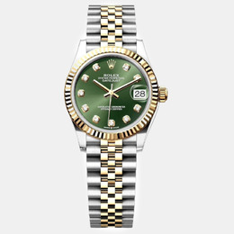 Rolex Green 18K Yellow Gold Stainless Steel Datejust Automatic Women's Wristwatch 31 mm 1110865