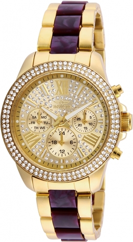 Invicta Angel Chronograph Crystal Pave Dial Gold-plated and Purple Resin Ladies Watch 20558