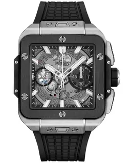 Hublot Square Bang Unico Automatic Chronograph Silver Dial Titanium Rubber Strap Men's Watch 821.nm.0170.rx