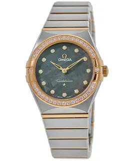 Omega Constellation 28mm Diamond Pave Yellow Gold Steel Model:131.25.28.60.99.002