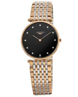 Longines La Grande Classique L47091577 - Women's Quartz Watch with Black Diamond Dial and Rose Gold PVD Case