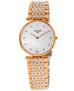 Longines La Grande Classique L47091887 Quartz Mother of Pearl Diamond Dial Rose Gold PVD Stainless Steel Folding Clasp Men's Watch
