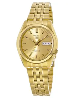 Brand New Authentic Seiko 5 Automatic Gold Tone Stainless Steel Men's Watch snk366k1