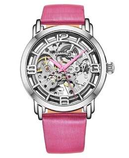 Женские автоматические часы из натуральной кожи с розовым ремешком, 40 мм Stuhrling, белый 12437034 | white