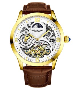 Мужские часы с коричневым кожаным ремешком, 45 мм Stuhrling 10540743 | brown
