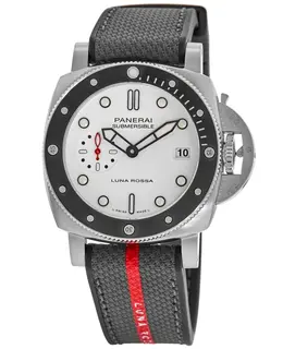Panerai Submersible Luna Rossa Automatic White Dial Fabric Strap Men's Watch pam01579