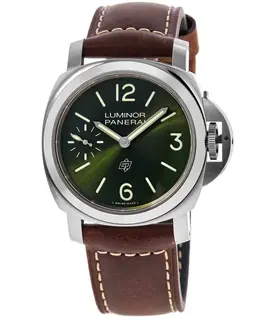 Panerai Luminor Logo Acciaio Manual Winding Green Dial Brown Leather Strap Men's Watch pam01624
