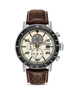 Мужские часы с кожаным ремешком, 44 мм Citizen, цвет Brown 2805131 | ivory/brown