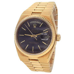 Pre-Owned Rolex Day-Date 19018 Mens Watch Oysterquartz Black Dial Yellow Gold-tone Case
