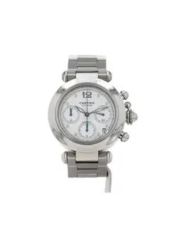 Cartier Pasha Chrono 36mm Ref:29525918 circa 2000s White Stainless Steel Round Face Sapphire Crystal Arabic Dial Luminescent Hands Automatic Movement Calendar Folding Clasp