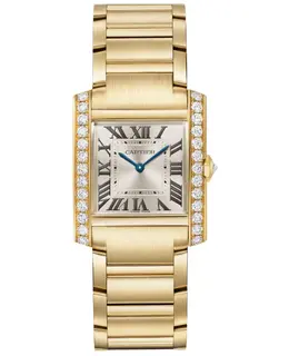 Cartier Tank Francaise Golden Dial Diamond 18K Yellow Gold Women's Watch wjta0061