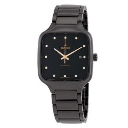 Pre-owned Rado Automatic Diamond Black Dial Unisex Watch R27078702, Square Ceramic Titanium Bracelet