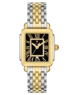 Michele Deco Madison Diamond Black Dial Two-Tone 18K Gold-Plated Steel Women's Watch Model MWW06G000045