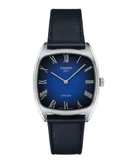 Женские кварцевые часы Stylist в синей коже Tissot, синий 7611608317976 | azul