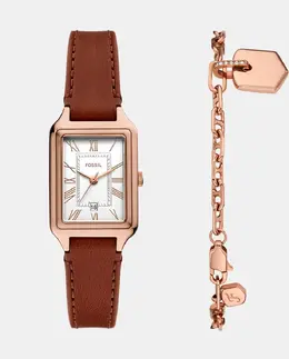Raquel ES5377SET женские часы и браслет из коричневой кожи Fossil, розовое золото 4064092307382 | oro rosa