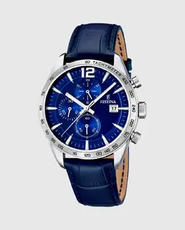 F16760/3 Мужские часы Timeless Chronograph в синей коже Festina, синий 8430622594557 | azul