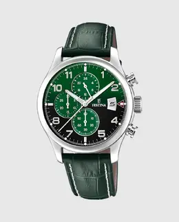 F20375/8 Мужские часы Timeless Chronograph в зеленой коже Festina, зеленый 8430622795619 | verde
