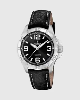 F20444/1 Мужские часы из черной кожи Festina, черный 8430622736841 | negro