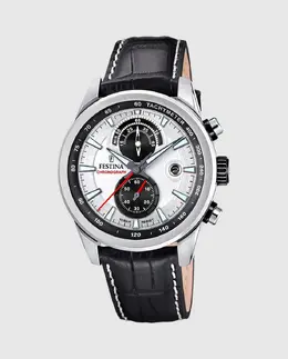 F20695/1 Мужские часы Timeless Chronograph в черной коже Festina, черный 8430622829253 | negro