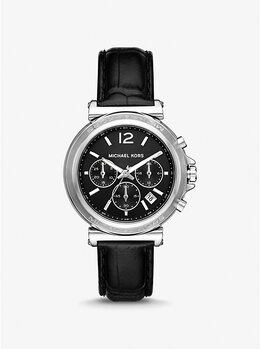 Крупные часы из серебристой кожи марен и тисненой под крокодила Michael Kors, черный mk7499 | black