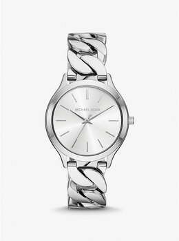 Тонкие часы с серебристым ремешком-цепочкой для подиума Michael Kors, серебряный mk7474 | silver