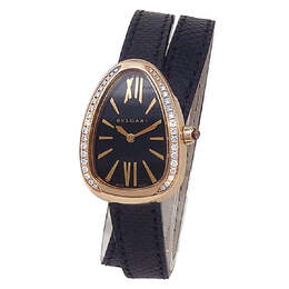 Pre-owned Bulgari Serpenti Quartz Diamond Black Dial Ladies Watch 102918