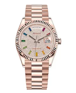 Rolex Day-Date Rose Gold Diamond Paved Gemstone Dial Women's Watch m128235-0039