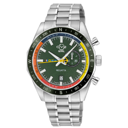 Gevril Regatta Green Dial Mens Watch with Silver-tone Stainless Steel Case and Deployment Clasp - Model: 42703B