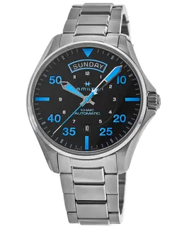 HAMILTON KHAKI AVIATION PILOT DAY DATE AUTO AIR ZERMATT BLACK DIAL STAINLESS STEEL MEN'S WATCH MODEL H64625131