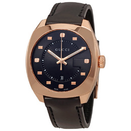 Gucci Mens Watch ya142309 Black Dial Rose Gold-tone
