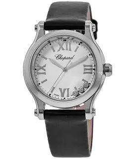 Chopard Happy Sport 30mm White Floating Diamond Dial Satin Strap Women's Watch 278590-3001s